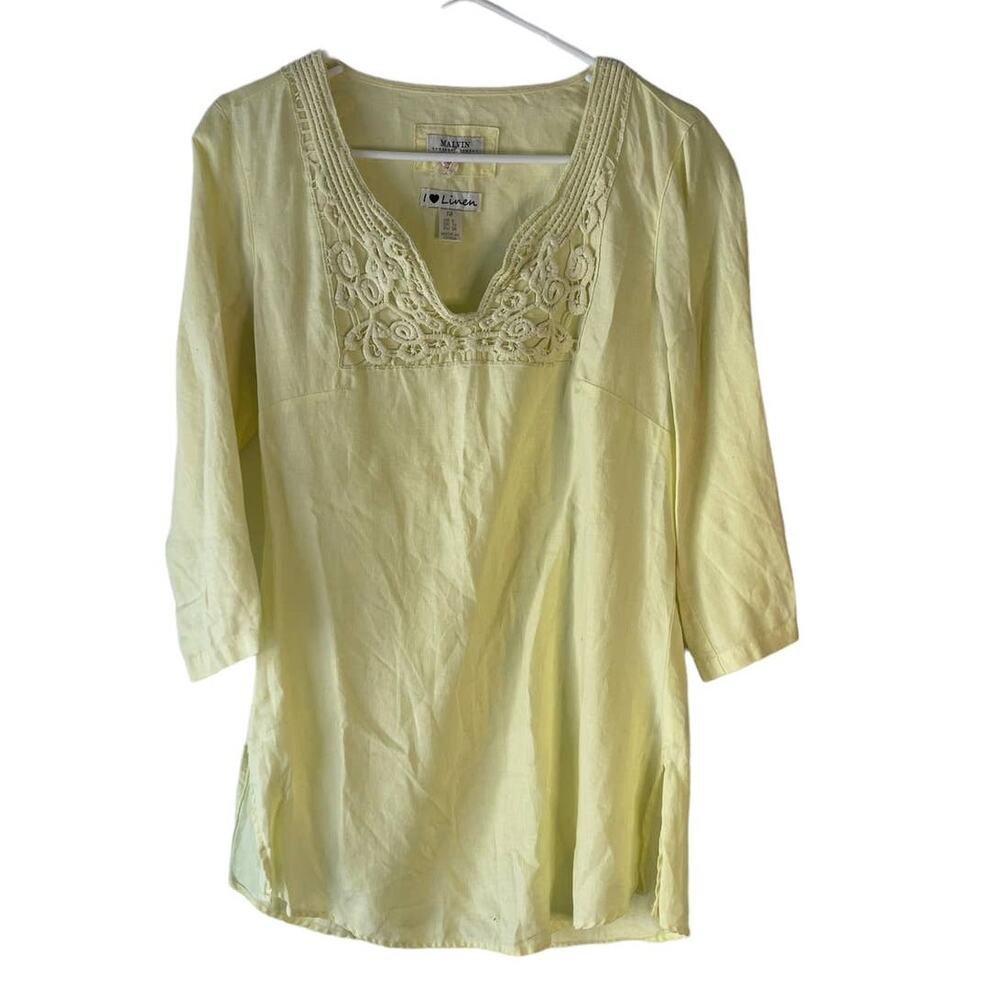 Malvin Hamburg Medium Butter Yellow 100% Linen Tunic Top Coastal Lightweight